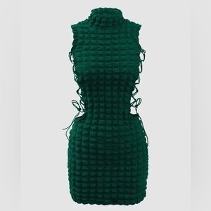 Lace Up Bubble Textured Mini Dress